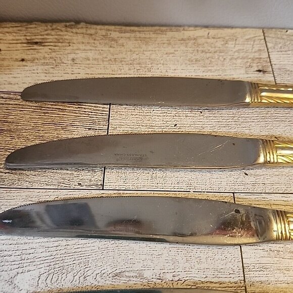 5 Cambridge Carlyle Dinner Knives Stainless 18/8 Rope Edge Flatware Tarnished - Picture 9 of 12